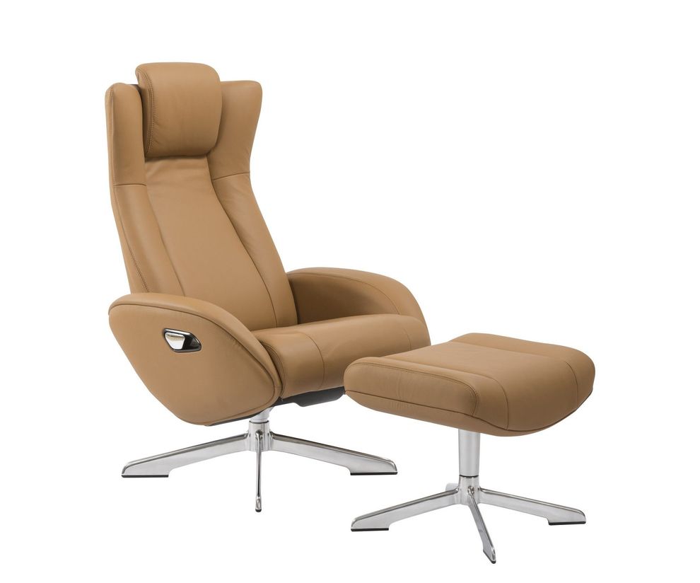Recliner leisure lounger chair + ottoman set in camel by J&M