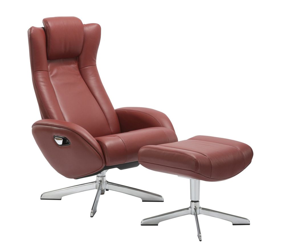 Recliner leisure lounger chair + ottoman set in red by J&M