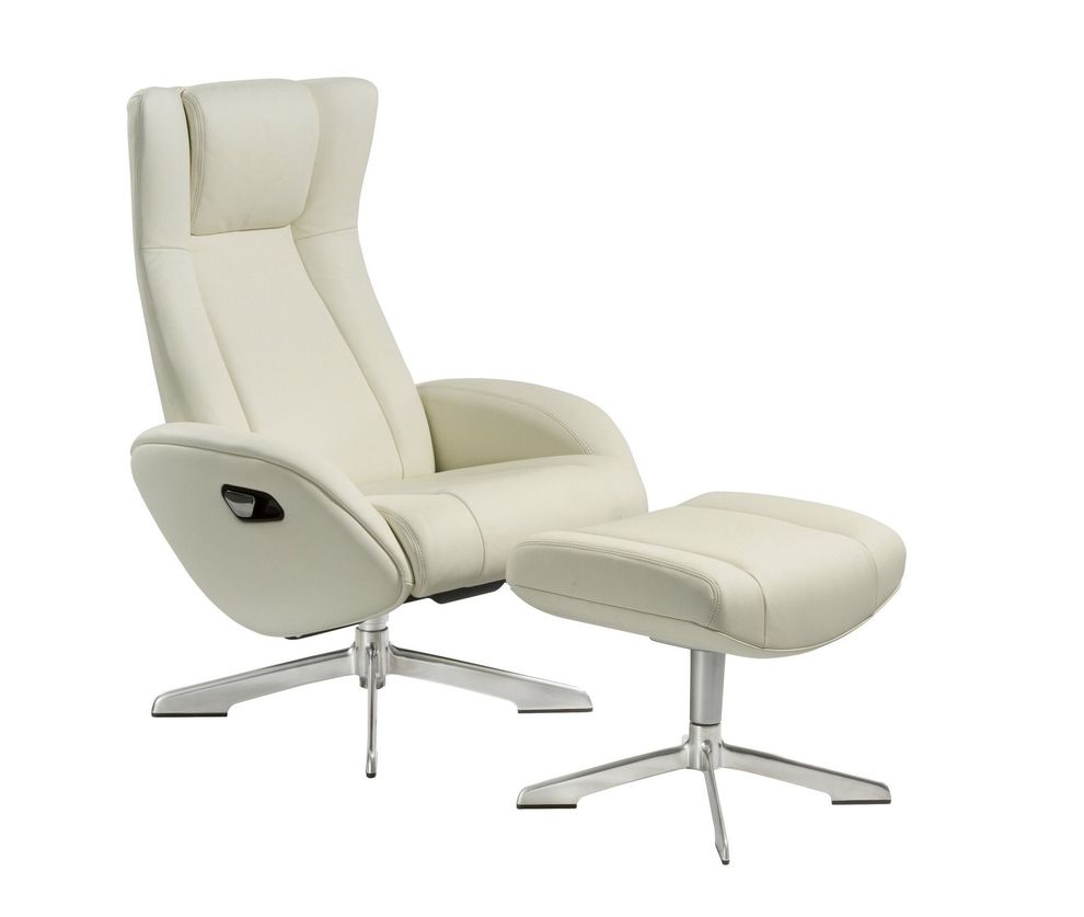 Recliner leisure lounger chair + ottoman set in white by J&M