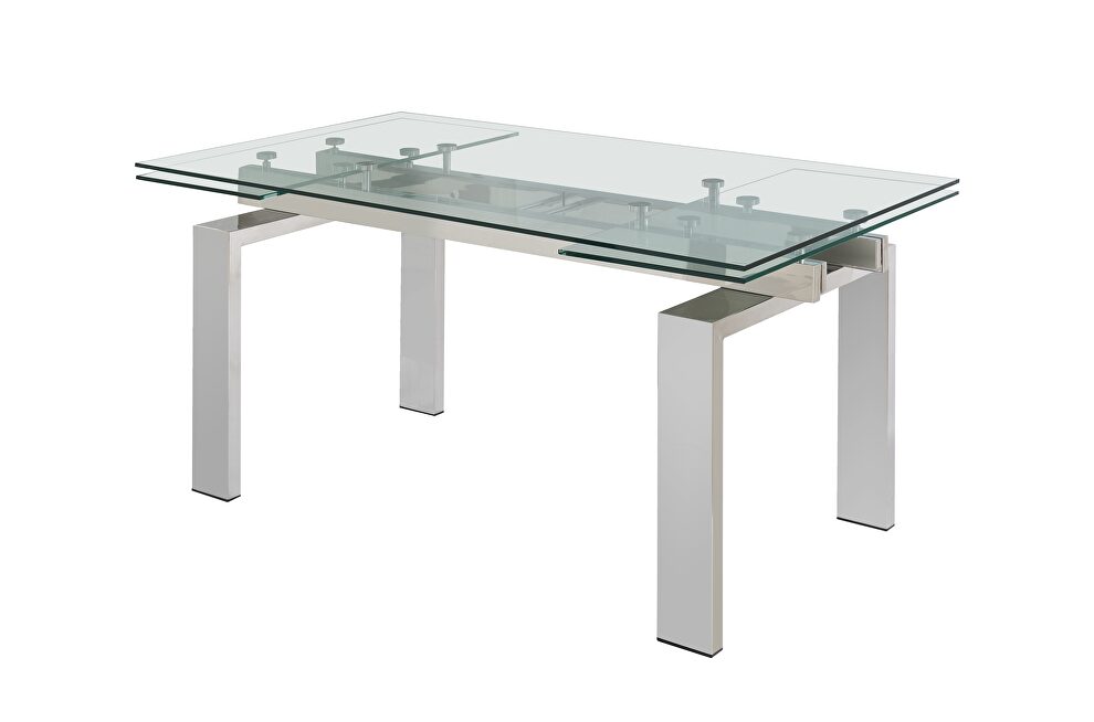 Chrome legs / clear glass dining table w/ extensions by J&M