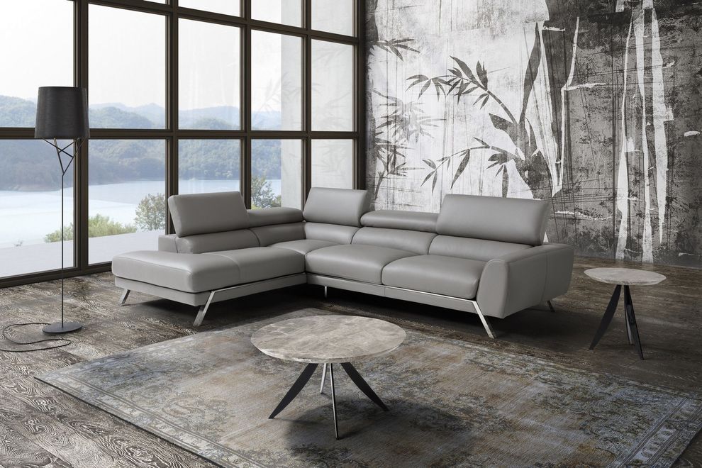 Gray contemporary full leather sectional sofa by J&M