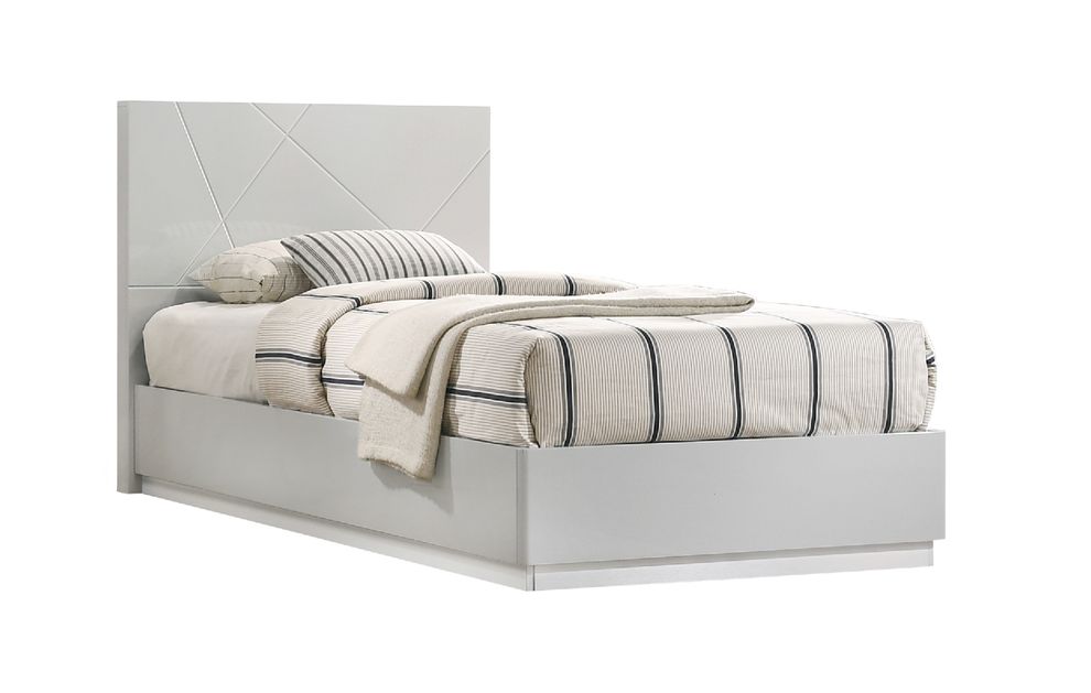 Contemporary high-gloss twin bed in light gray by J&M