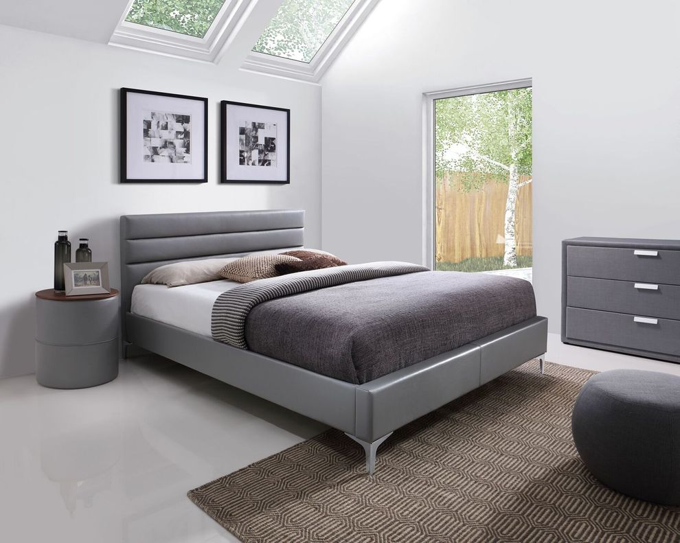 Modern gray eco-leather platform bed by J&M