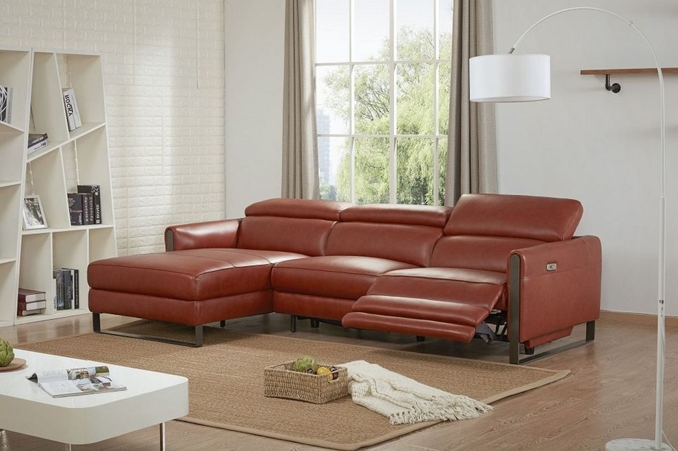 Ochre Italian leather recliner sectional sofa by J&M
