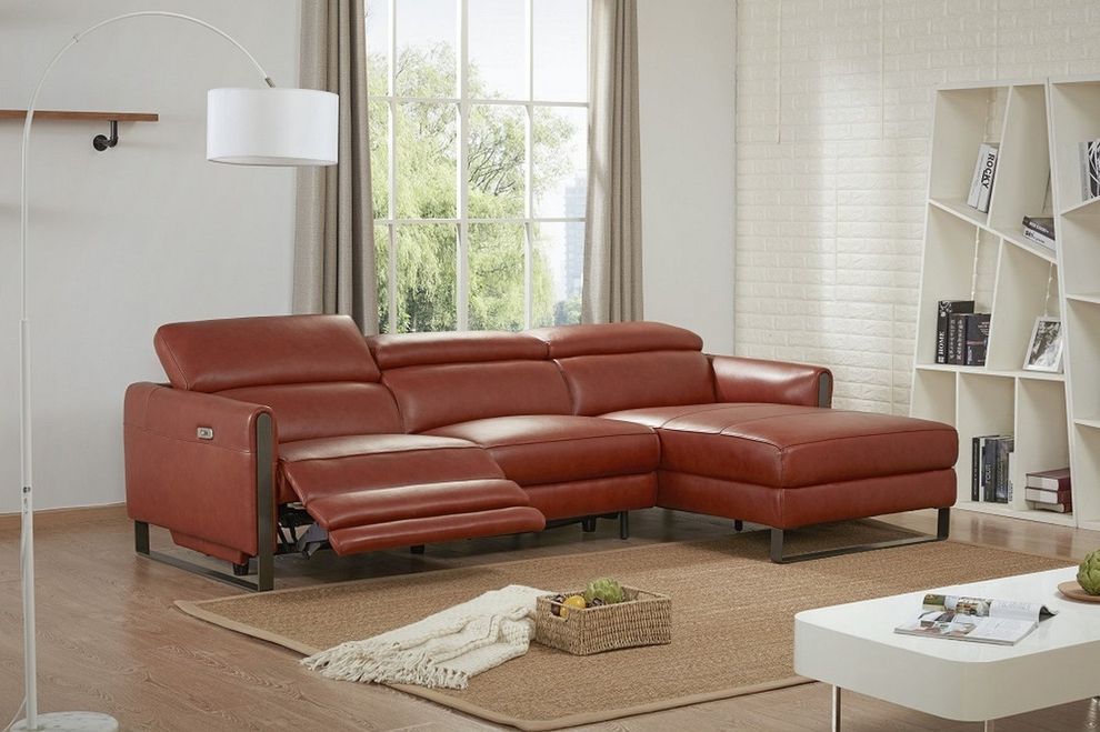 Ochre Italian leather recliner sectional sofa by J&M