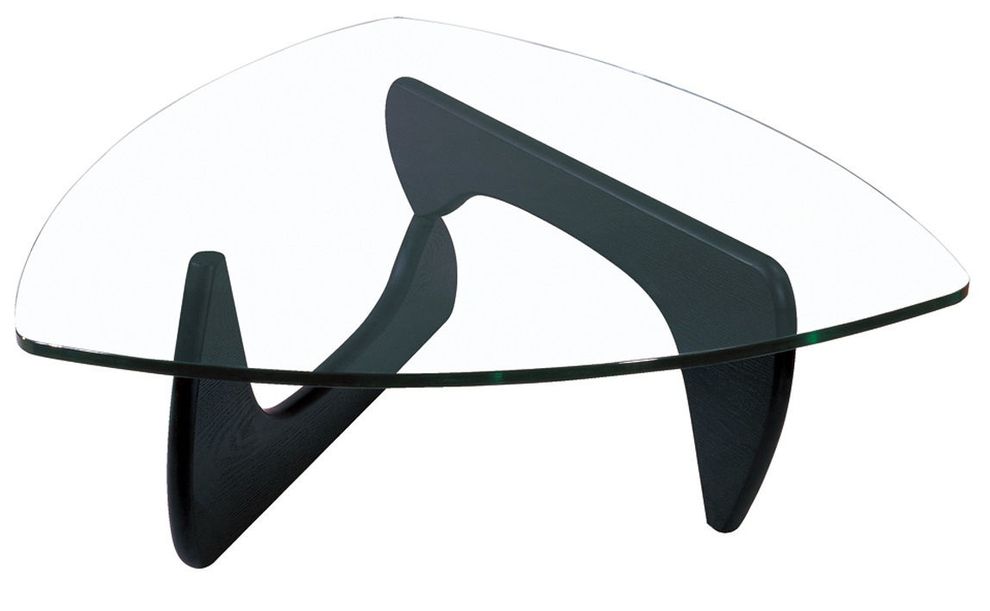 Noguchi style triangle legs / glass top coffee table by J&M