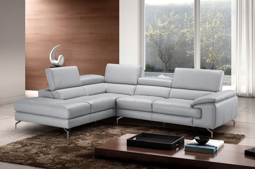 Gray leather ultra-modern low-profile sectional sofa by J&M