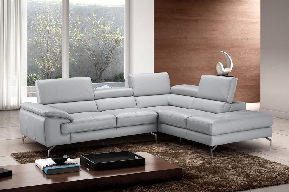 Gray leather ultra-modern low-profile sectional sofa by J&M