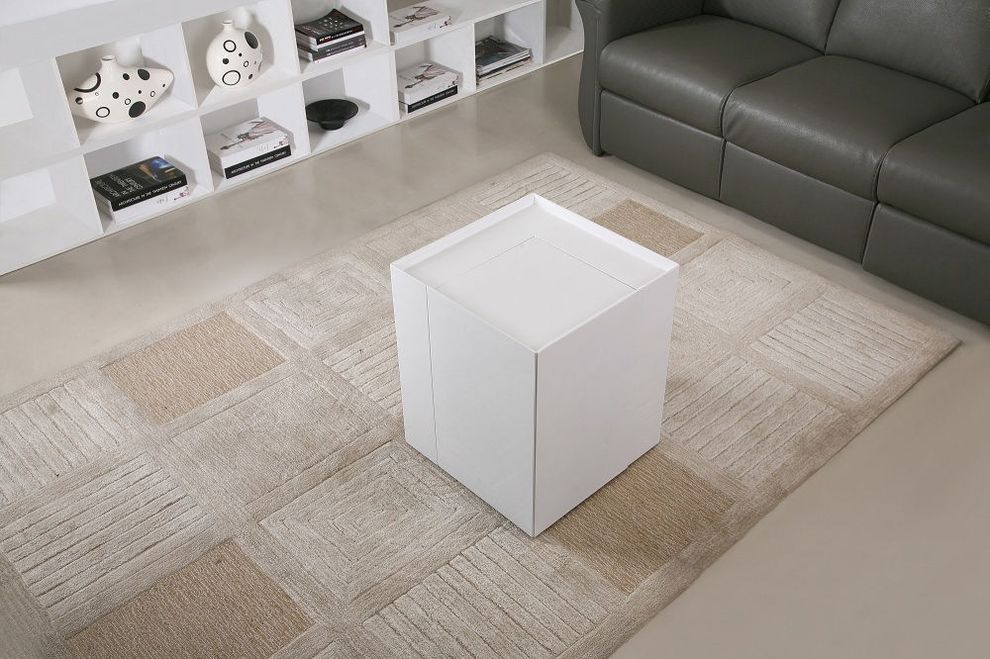 White stylish end table w/ inside bar compartment by J&M
