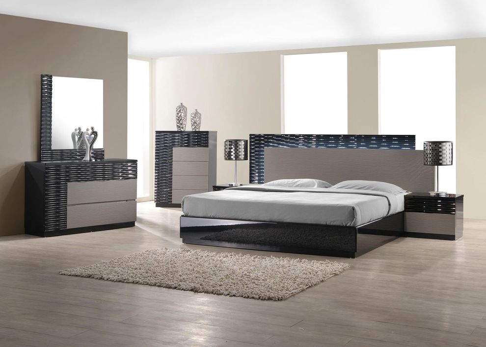 Black and gray lacquer finish king bed by J&M