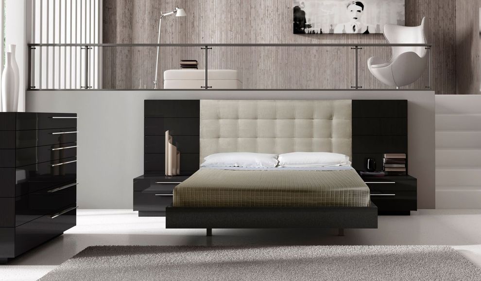 Ultra-modern high headboard platform king bed by J&M