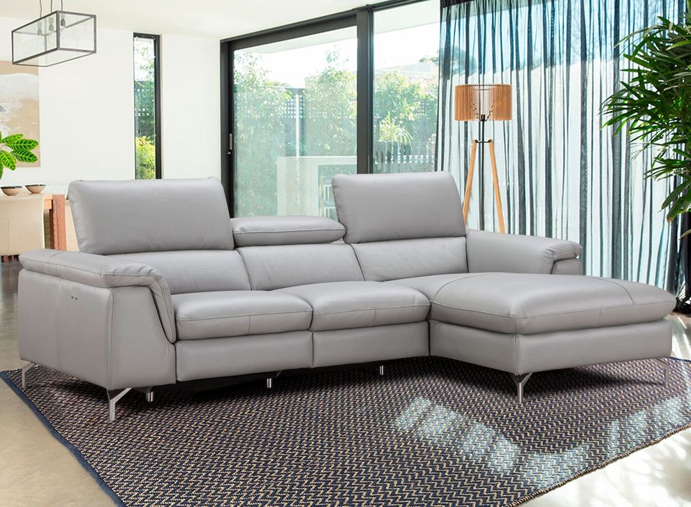 Gray color full leather sectional recliner sofa by J&M