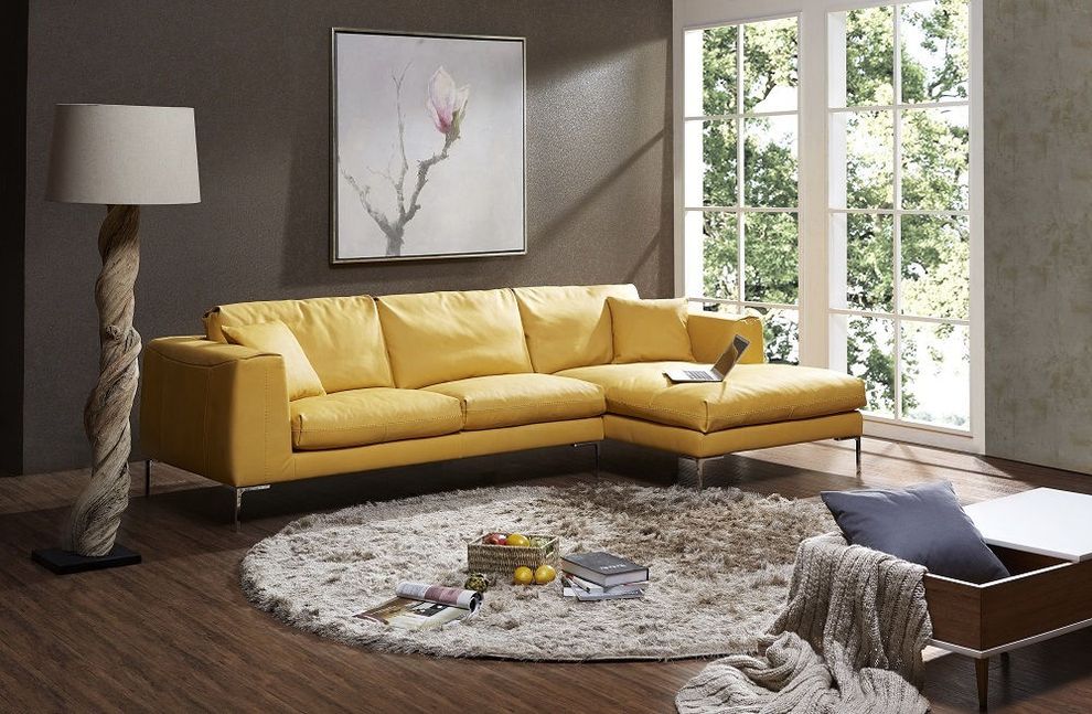 Sleek Italian leather sectional in yellow by J&M