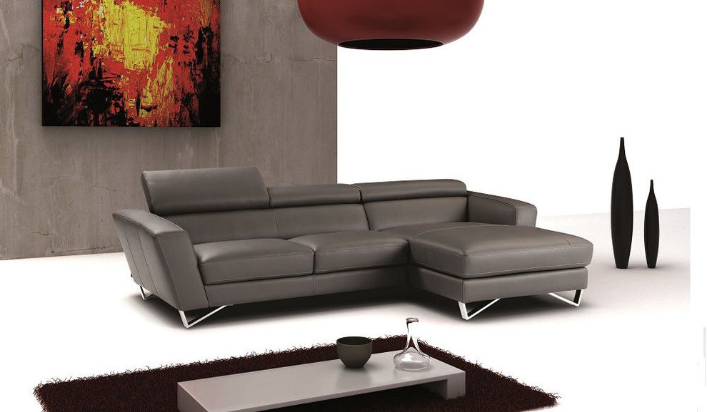 Italian leather sectional in gray w/ adjustable headrests by J&M