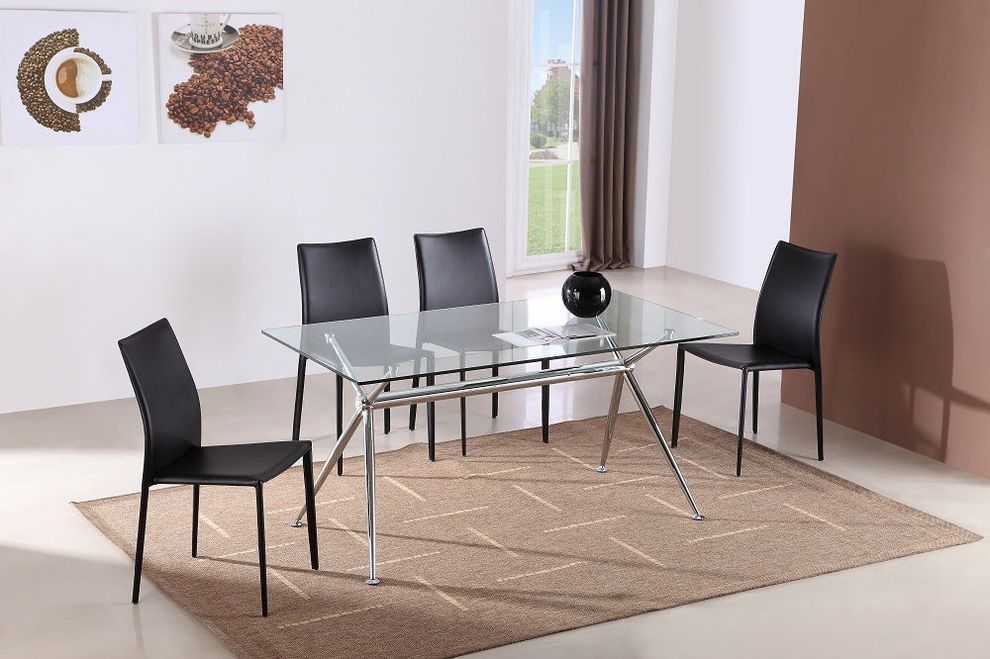 Ultra-modern glass 5pcs table / black chairs set by J&M