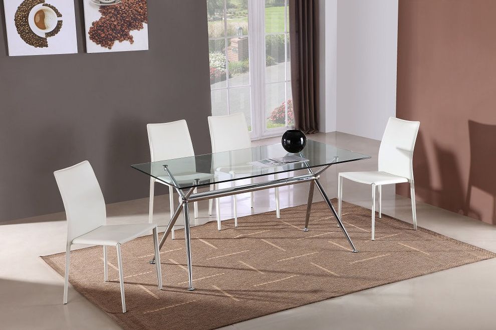 Ultra-modern glass 5pcs table / white chairs set by J&M