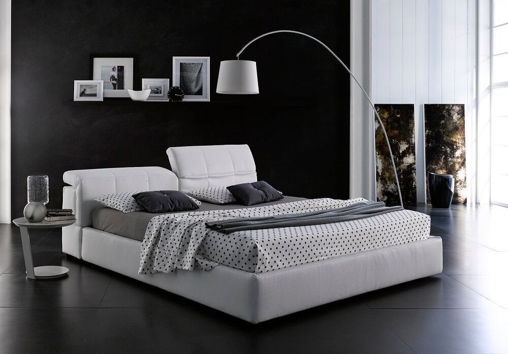 Modern white leather king bed w/ storage by J&M