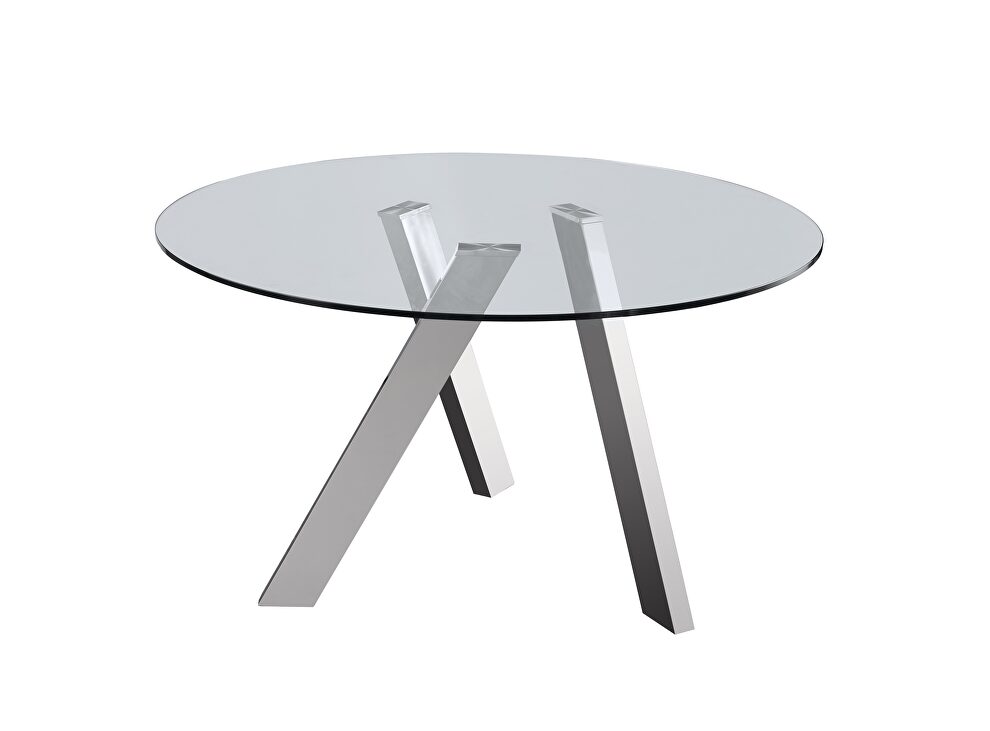 Round clear glass top modern dining table w/ 3 legs by J&M