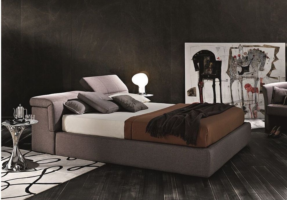Modern taupe fabric king bed w/ storage by J&M