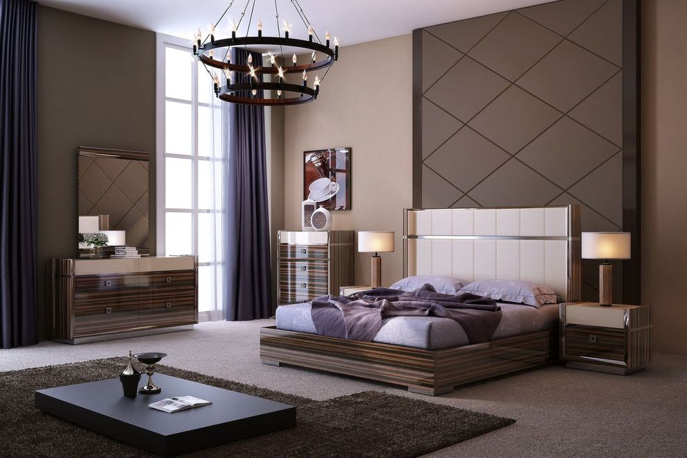 High gloss modern king size 5pcs bed set by J&M