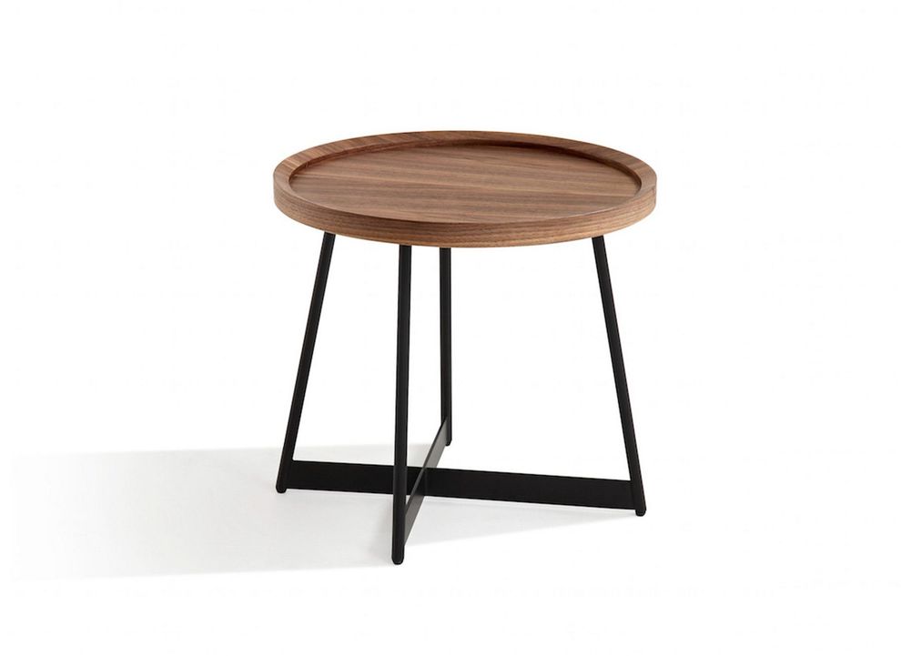 Oval walnut top end table by J&M
