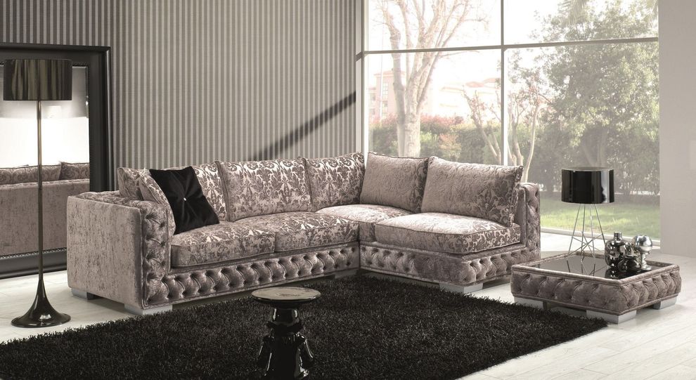 Dark gray tufted sectional made in Italy by J&M