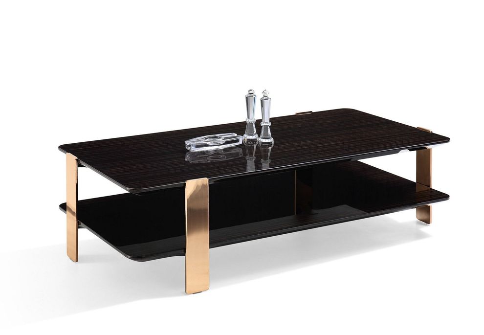 Rose gold/black glass glam style coffee table by J&M