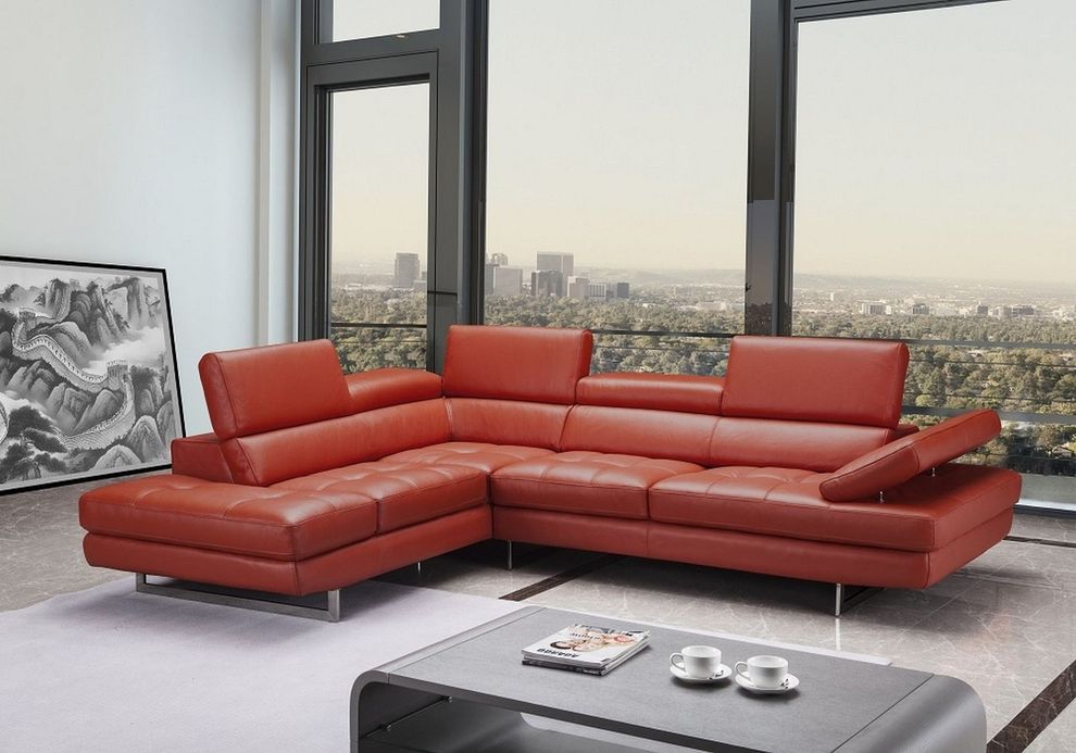 Dark orange leather adjustable headrests sectional sofa by J&M