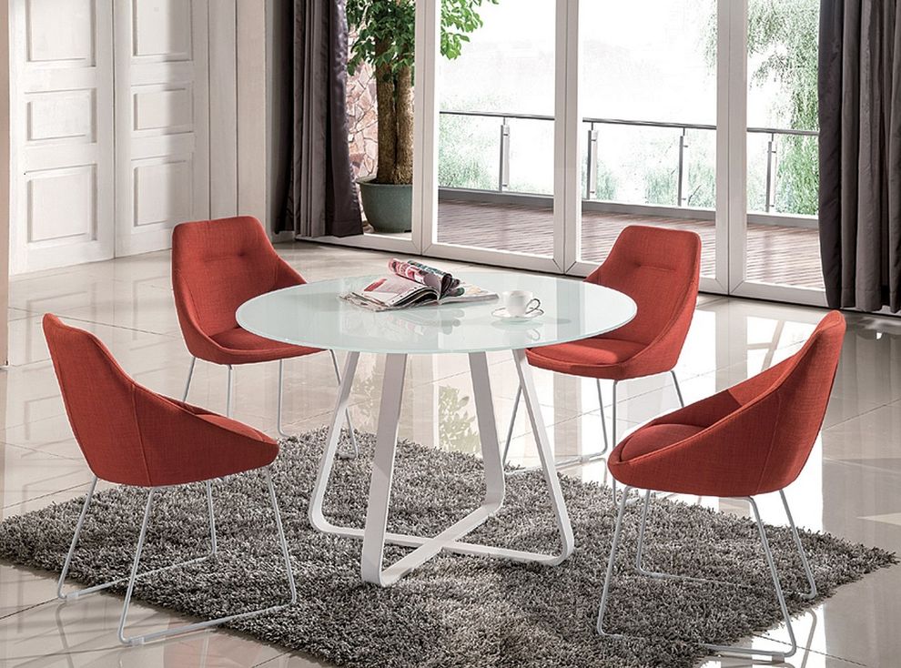 Round frosted glass top casual style dining table by J&M