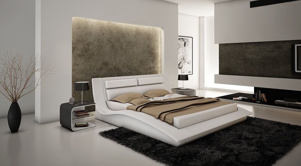 Modern white platform bed in low profile by J&M