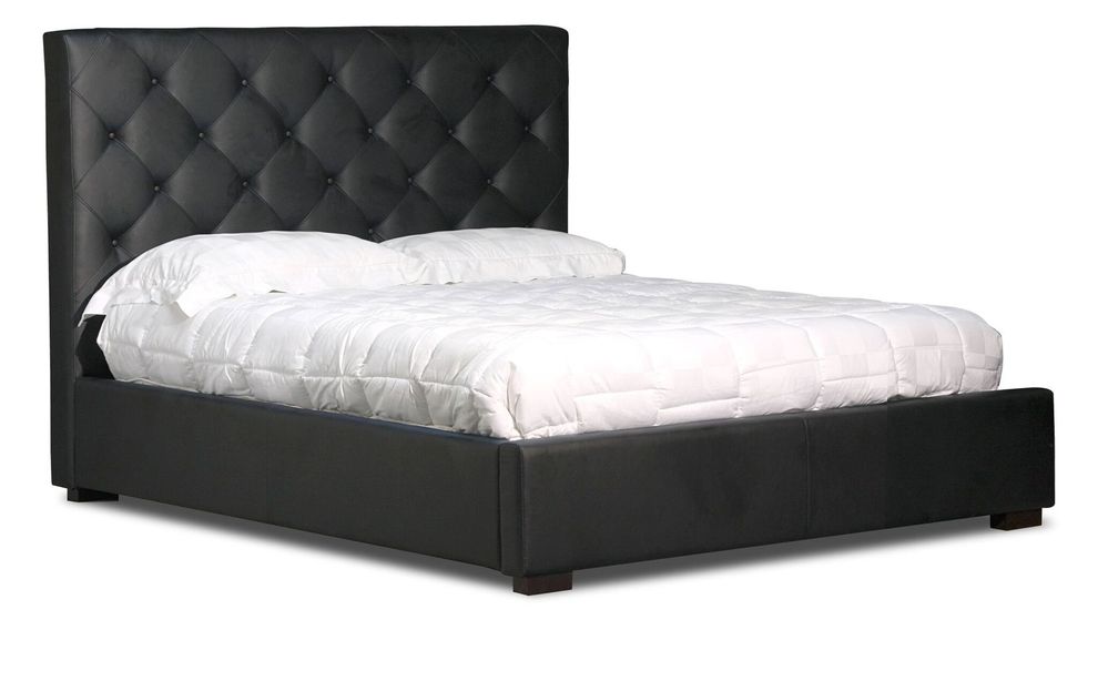 Black tufted headboard platform bed with storage by J&M