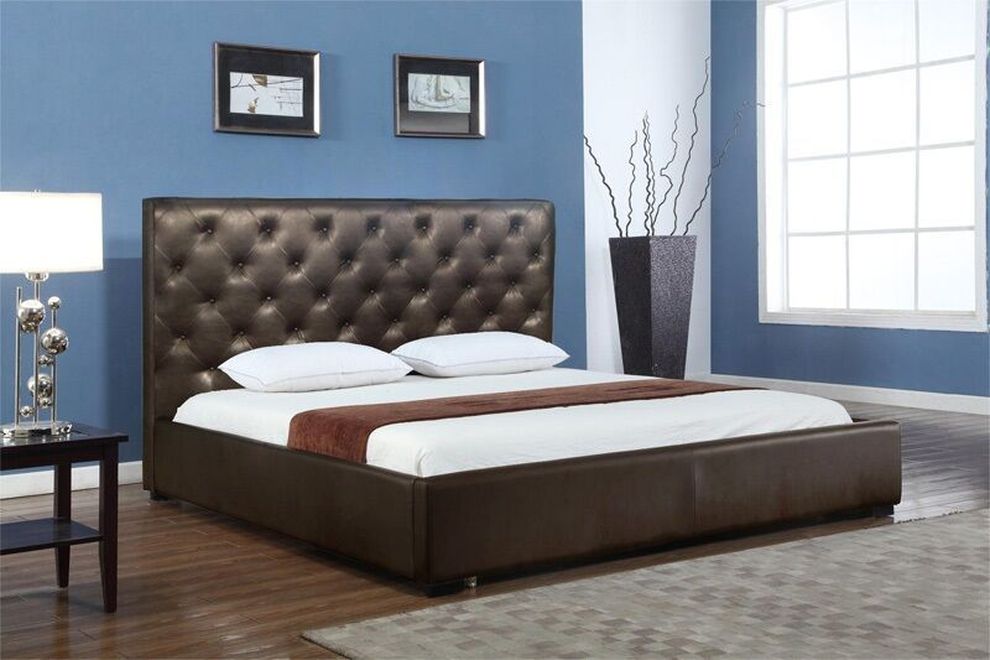 Brown diamond-tuft affordable full size bed w/ storage by J&M