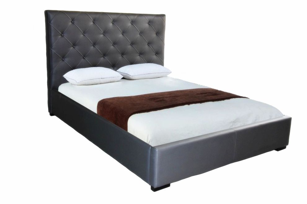 Gray tufted headboard platform bed with storage by J&M