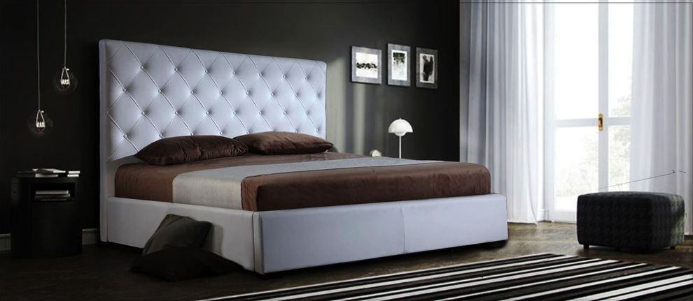 White tufted headboard platform bed with storage by J&M