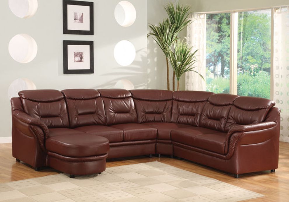 Rich mauve sectional sofa in bonded brown leather by Whiteline 