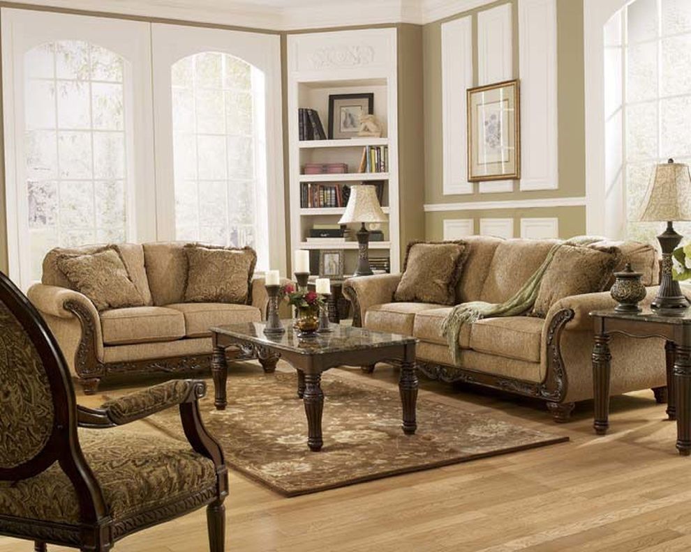 Cambridge sand brown fabric sofa and loveseat set by Whiteline 