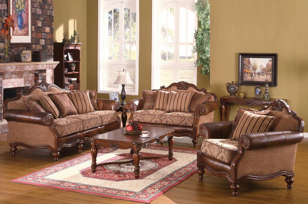 2-toned classic trim truffle living room set by Whiteline 