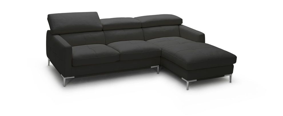Black Italian leather sectional sofa w/ metal legs by J&M