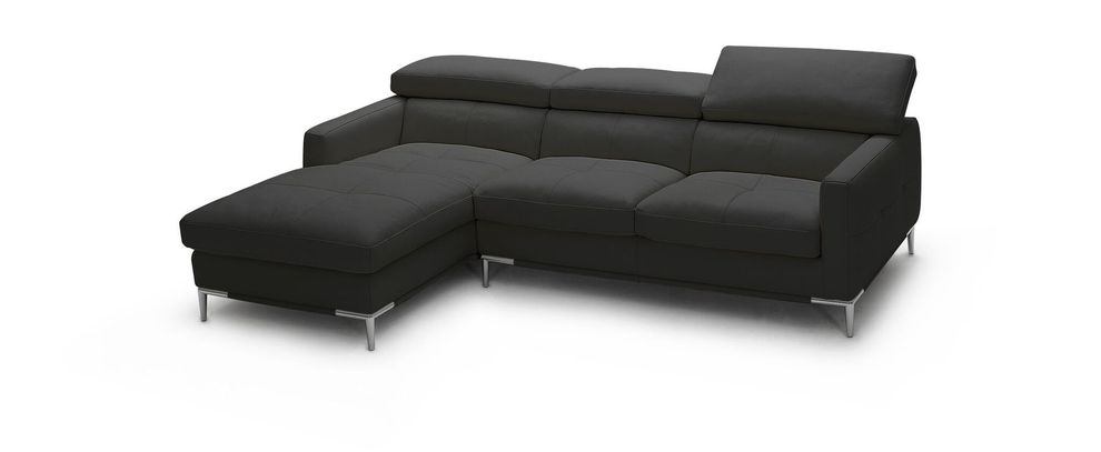 Black Italian leather sectional sofa w/ metal legs by J&M