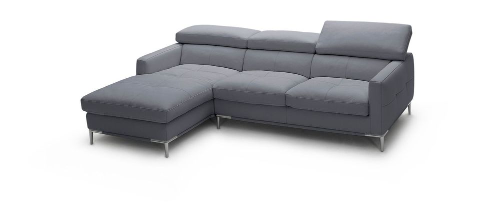 Gray Italian leather sectional sofa w/ metal legs by J&M