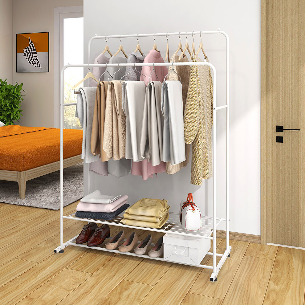 Garment rack freestanding hanger double rods multi-functional bedroom clothing rack by La Spezia