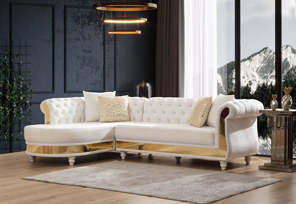Velvet fabric in beige sectional with gold stainless steel by La Spezia