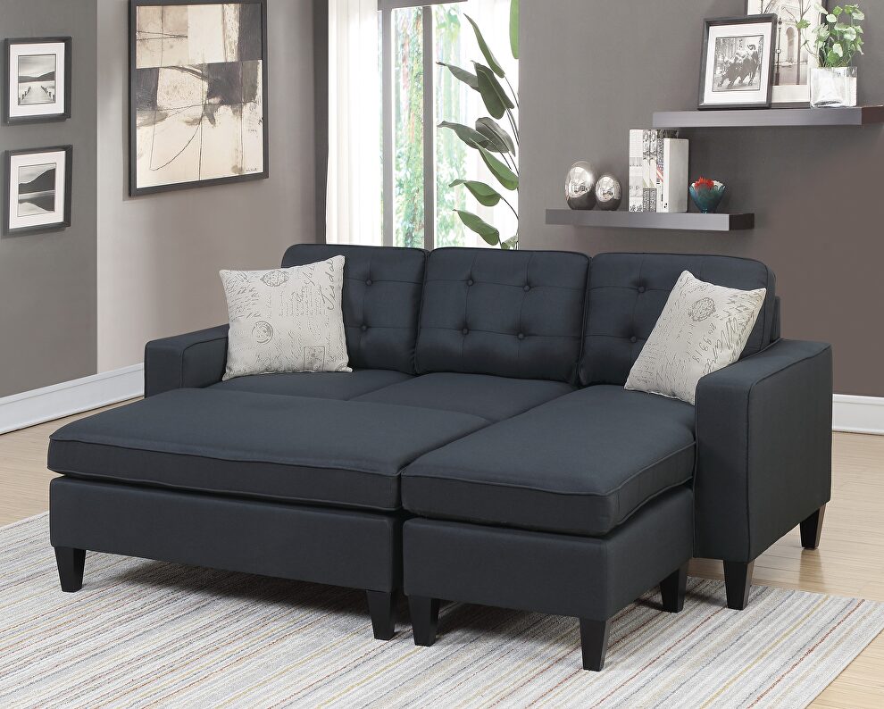 Black tufted polyfiber reversible 3-pc sectional sofa set by La Spezia