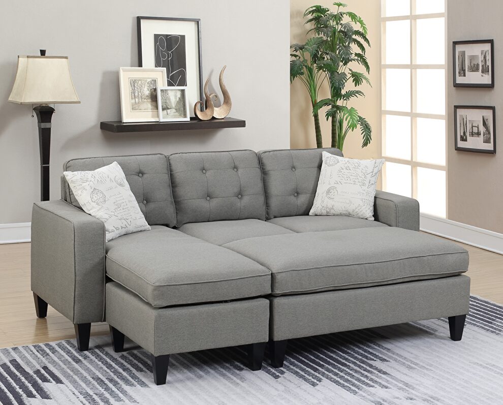 Light gray tufted polyfiber reversible 3-pc sectional sofa set by La Spezia