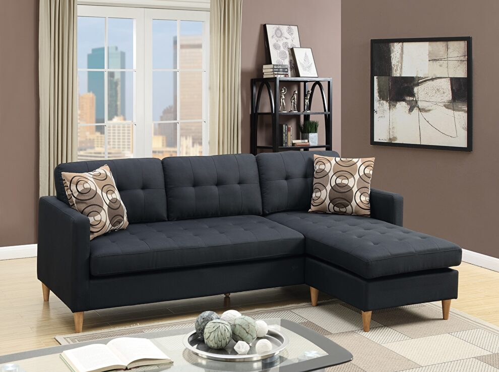 Black polyfiber tufted back sectional sofa with reversible chaise by La Spezia