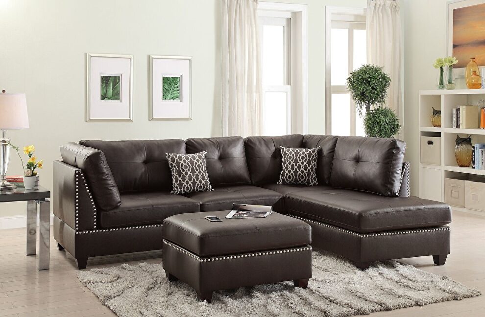Espresso bonded leather reversible 3-pcs sectional sofa with ottoman by La Spezia