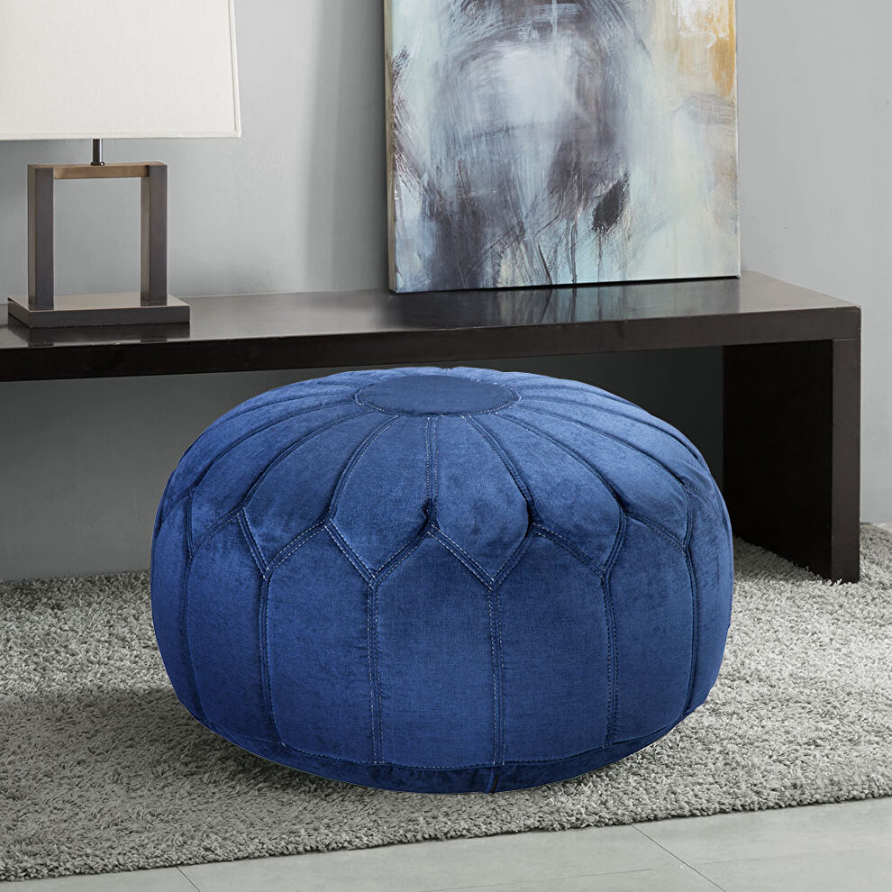 Blue fabric round pouf ottoman by La Spezia