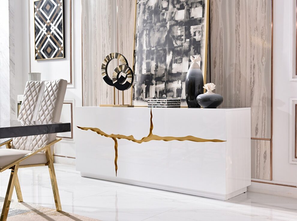 High gloss finish modern white and gold buffet by La Spezia
