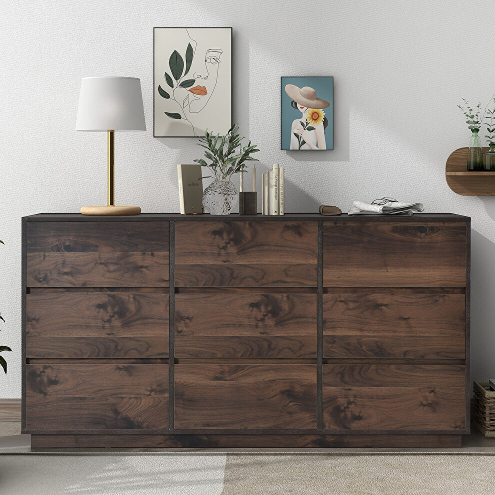 Midcentury modern 9 drawers dresser in dark brown by La Spezia
