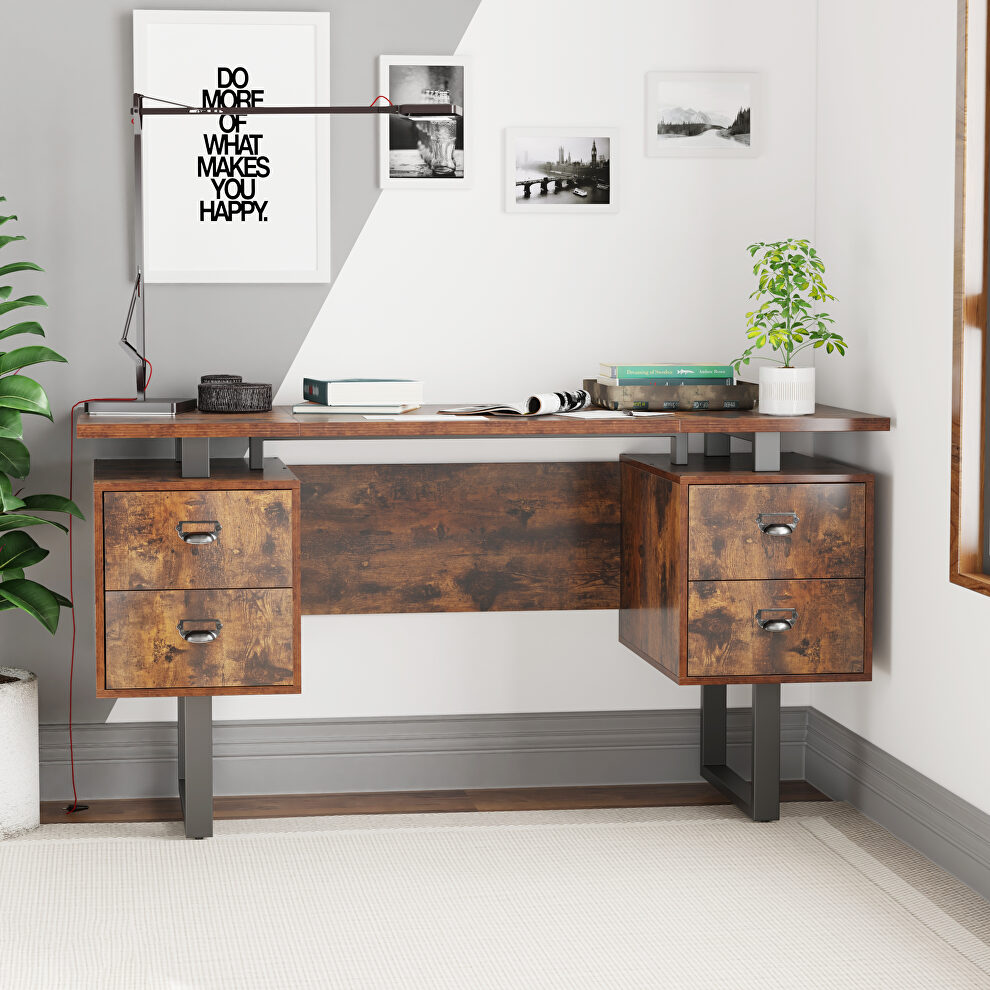 Home office computer desk with 4 drawers in rustic brown by La Spezia